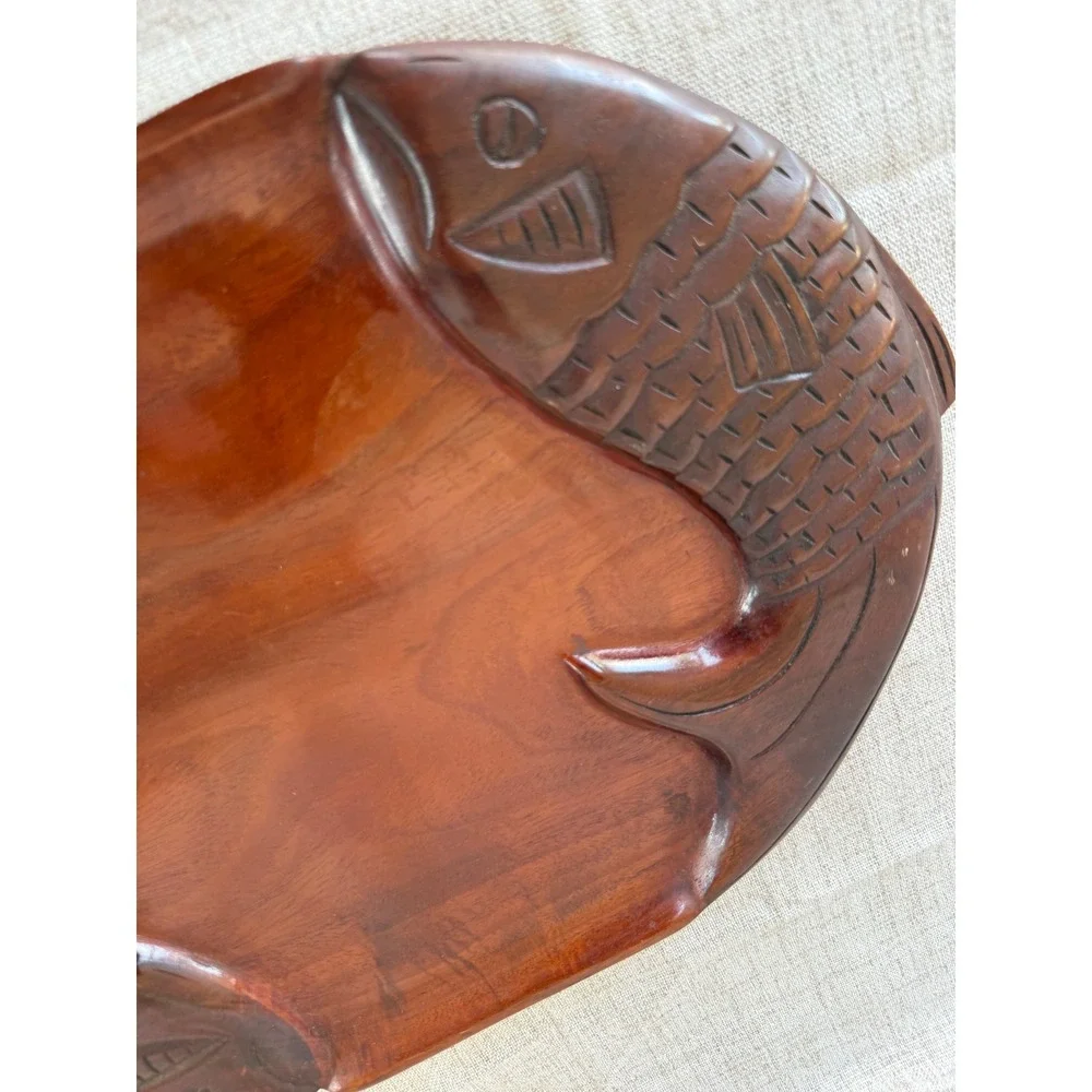 Hand carved vintage fish Sushi Serving Tray 15.5